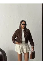 Topshow - Toptan Gül Süzüneli Fermuarlı Mont - Kahve