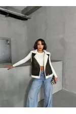 Vente en gros de gilets en daim à col en fourrure - Kaki foncé | TOPSHOW | F1532