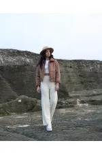 Manteau en gros avec col en nubuck et fourrure - Vison | TOPSHOW | F1553