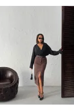 Topshow Kahve  Süet Toptan Etek