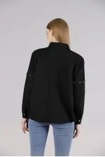 Metal Detailed Wholesale Shirt - Black | TOPSHOW | F1326