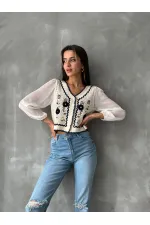 Buttoned Short Wholesale Cardigan F0022 - Stone Blue | TOPSHOW | F0022