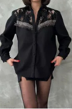 Detailed Wholesale Shirt - Black | TOPSHOW | F1578