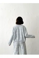 Çiçek Nakışlı Fermuarlı Ceket- Mavi | Topshow | F1948