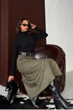 Topshow Scuba Suede Skirt - Khaki | F2004