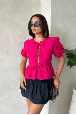 Topshow Fuşya Önden Bağlamalı Poplin Toptan Bluz