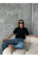 Topshow Siyah Dantel Detaylı Toptan Tişört