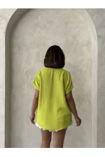 Topshow Pistachio Green Linen Raw Pocket Applique Pocket Linen Wholesale Shirt