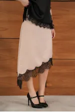 D 2951 LACE ASYMMETRICAL SKIRT - STONE