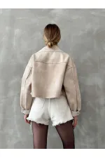 Nubuk Yakası Kürklü Toptan Mont - Taş | TOPSHOW | F1577