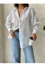 Nakışlı Vual Toptan Gömlek - Taş | TOPSHOW | F1876