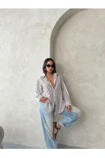 Chemise rayée en lin - Marron | Topshow | F1919