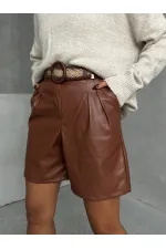 Kemerli Deri Toptan Şort - Taba | TOPSHOW | F1497