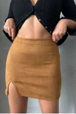 Suet Yırtmaclı Toptan Etek - Taba | TOPSHOW | F1573