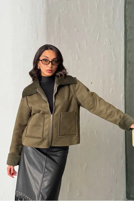 Topshow Suede Rabbit Laminated Wholesale Jacket - Khaki | F2027