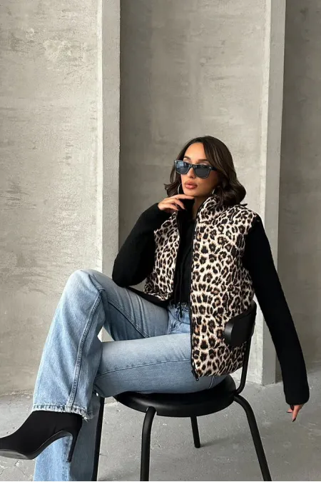 Kapitone Toptan Yelek - Leopar | TOPSHOW | F1785