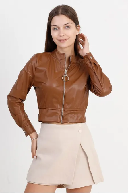 Manteau en cuir en gros - Beige | TOPSHOW | F0443