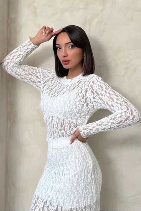 Lace Wholesale Evening Blouse - Cream | TOPSHOW | F1886