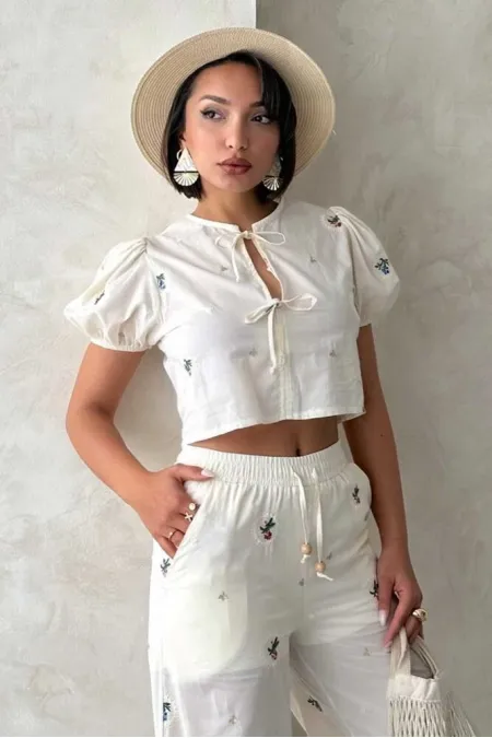 Wholesale Blouse with Front Embroidered - Stone | Topshow