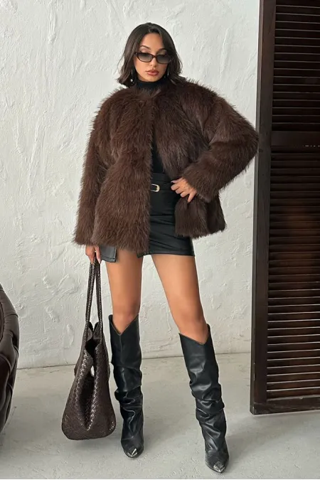 Veste en fausse fourrure marron (vente en gros) | TOPSHOW | F1608