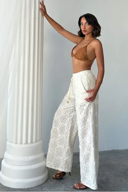 Nakışlı Süzüneli Pantolon - Taş | Topshow