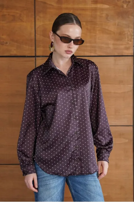 Chemise satinée à pois - Marron | F2076 - Topshow