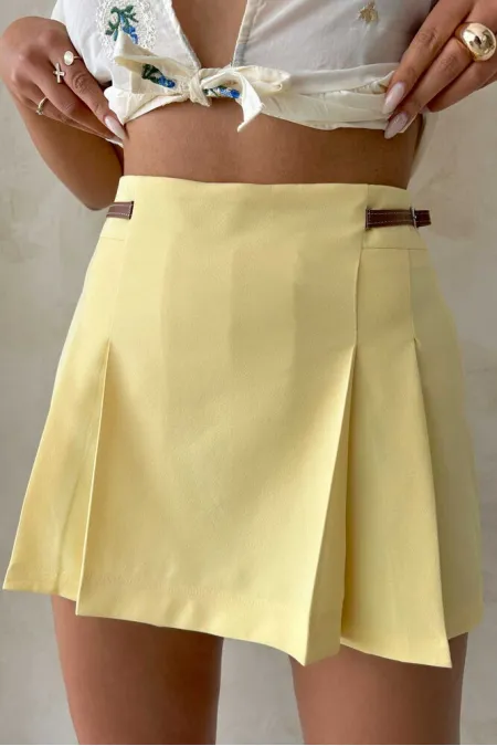 Kemer Detaylı Şort Toptan Etek - Sarı | Topshow