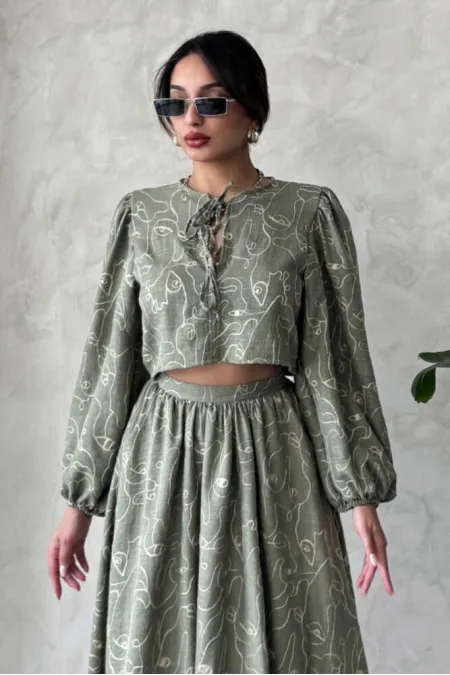 Embroidered Front Tie Wholesale Blouse - Light Khaki | Topshow | F1902