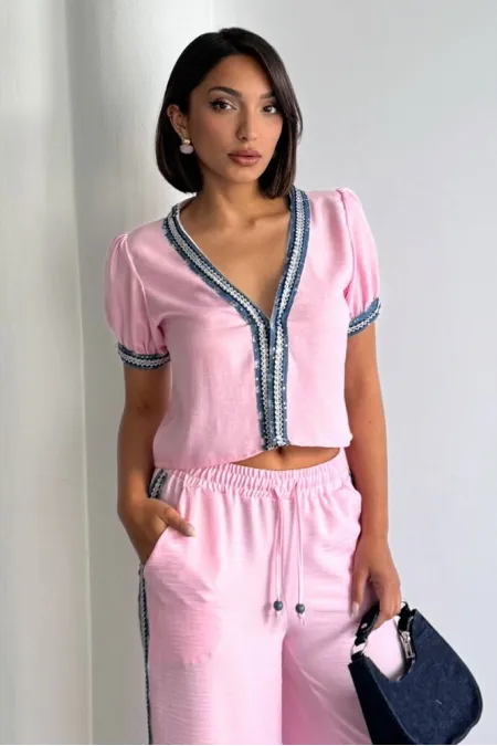 Veste en jean rose à détails | Topshow