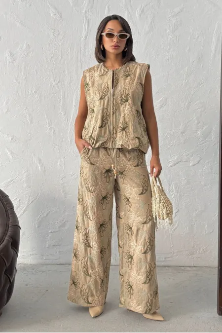 Topshow Embroidered Linen Trousers - Brown | F2008