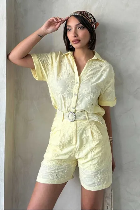 Chemise en voile brodée - Topshow jaune
