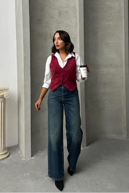 Gilet en daim en gros - Rouge bordeaux | TOPSHOW | F1528