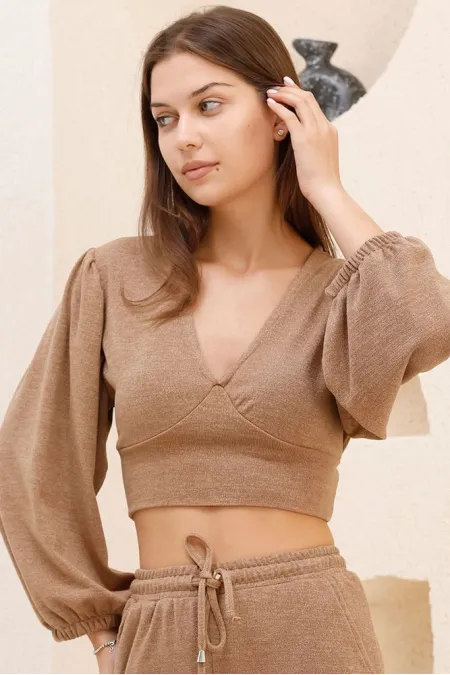 Blouse courte en gros - Marron | TOPSHOW | f1485