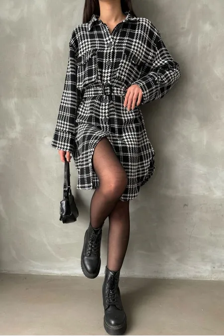 Houndstooth Plaid Wholesale Clothing - Black Plaid Houndstooth | TOPSHOW | F1118