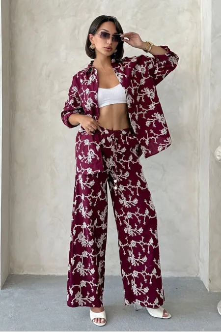 Süzüne Nakışlı Pantolon - Bordo | Topshow | F1927