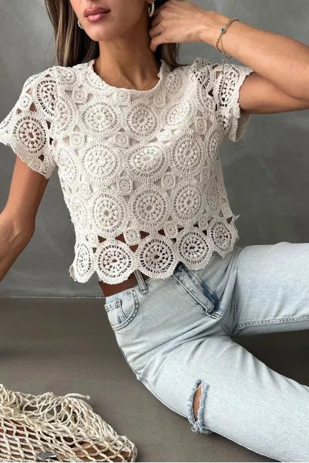 Robe de soirée Topshow en guipure brute, chemisier en gros