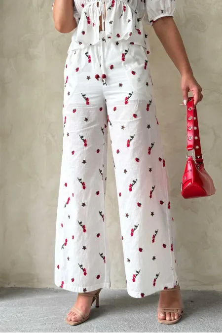 Nakışlı Vual Pantolon - Kırmızı | Topshow