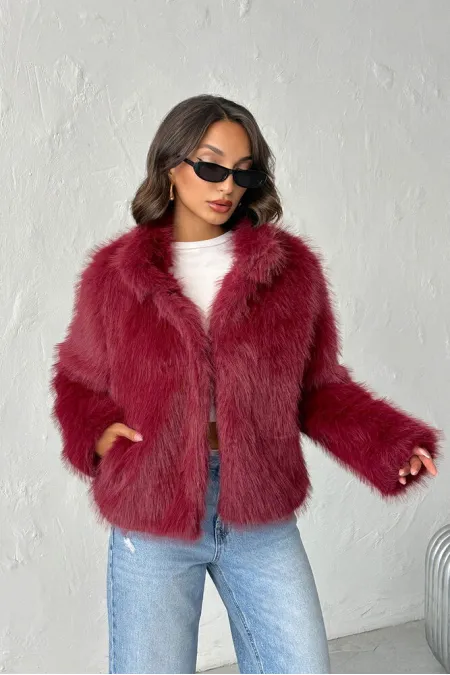 Topshow - Manteau en fausse fourrure pour femme - Bordeaux (vente en gros)