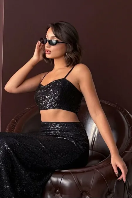 Topshow - Toptan Payetli Büstiyer - Parti Ve Davet Şıklığı - Siyah