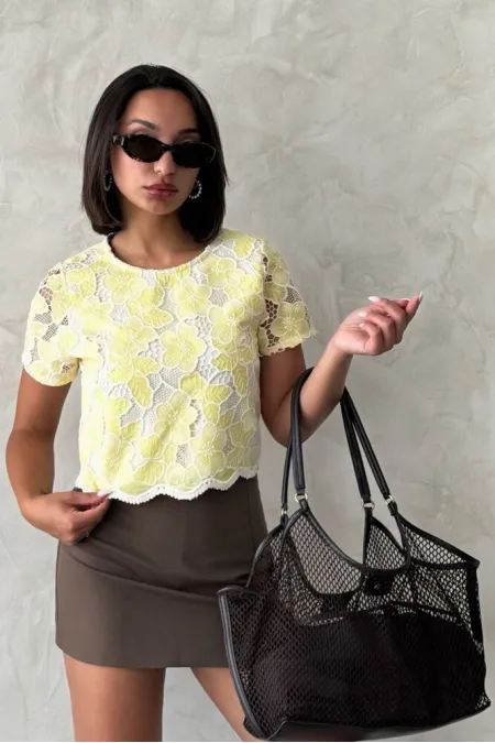 Dantel Bluz - Sarı | Topshow