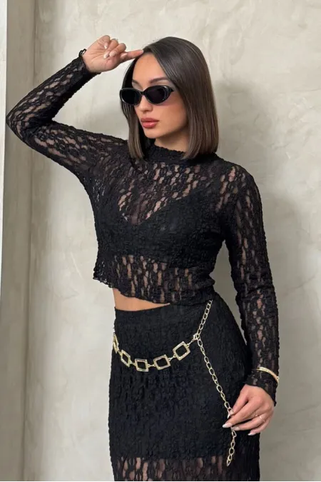 Lace Wholesale Evening Blouse - Black | TOPSHOW | F1886