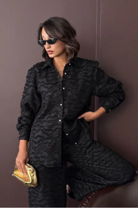 Topshow - Chemise jacquard tissée en gros - Noire