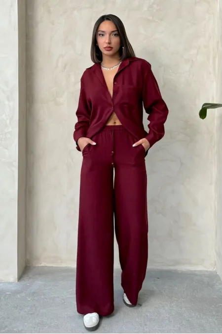 Linen Trousers - Burgundy | Topshow