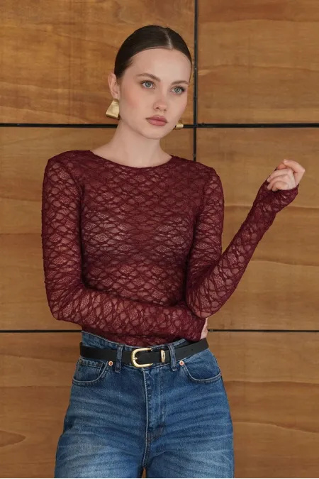 Wholesale Lace Blouse - Plum | F2092 - Topshow