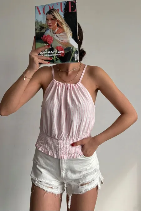 Topshow Pink Tied Neck Wholesale Blouse