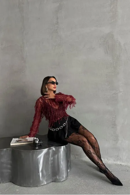 Hair Braided Wholesale Blouse - Burgundy | TOPSHOW | F1601