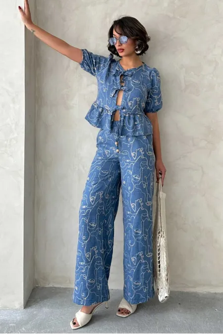 Embroidered Wholesale Trousers - Dark Blue | Topshow | F1900