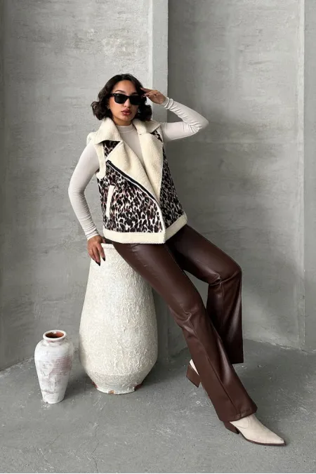 Peluş Toptan Yelek - Leopar D2 | TOPSHOW | F1828