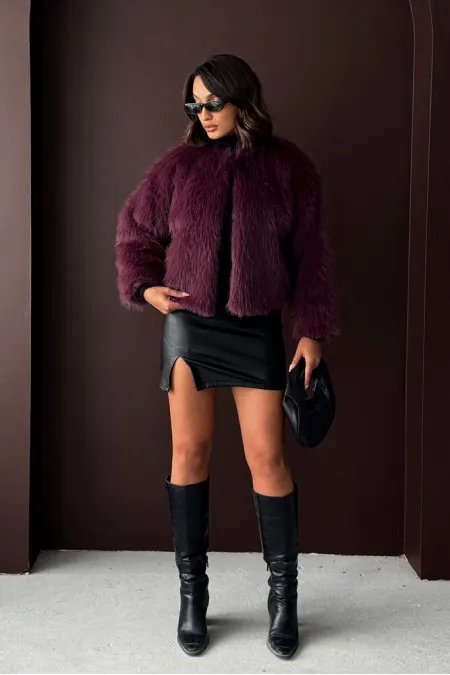 Topshow - Veste courte prune à détails en fourrure (vente en gros)