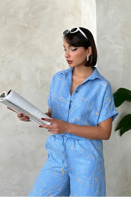 Nakışlı Toptan Gömlek - Açık Mavi | Topshow